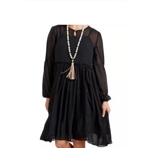 Matilda Jane Black Nostalgia Sheer Dot Lace Tiered Classy Dress - Medium